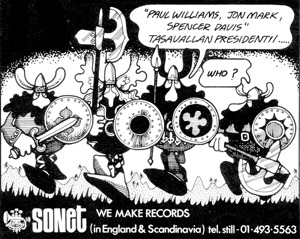 tasavallanpresidentivikings Advertisement for Tasavallan Presidentti. Rod Buckle of Sonet Records gave a lot of work to Plastic Dog Graphics.
